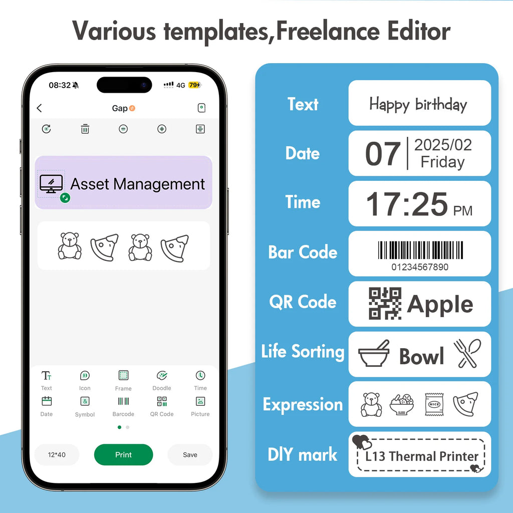 Mini Portable Wireless Inkless Thermal Printer Bluetooth Pocket Label Maker Home Study