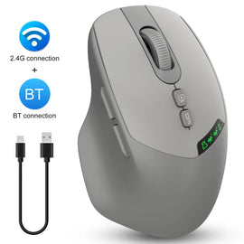 Noiseless Dual Mode Wireless Mouse Bluetooth 2.4G, Silent Click, DPI Adjustable, 500mA Battery, Display