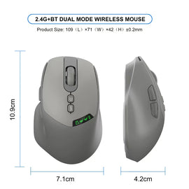 Noiseless Dual Mode Wireless Mouse Bluetooth 2.4G, Silent Click, DPI Adjustable, 500mA Battery, Display